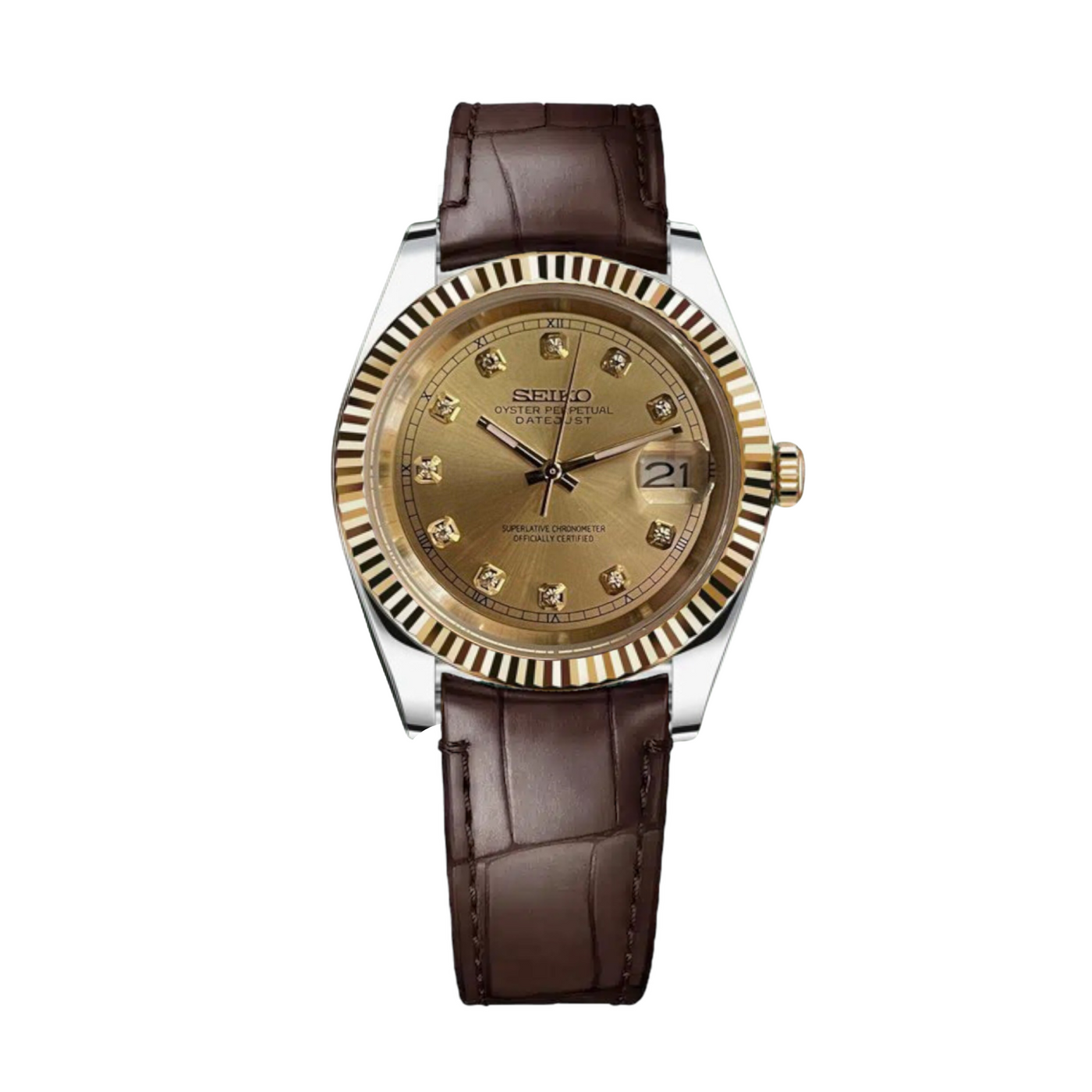 Seikojust Gold Diamond Dial Leather