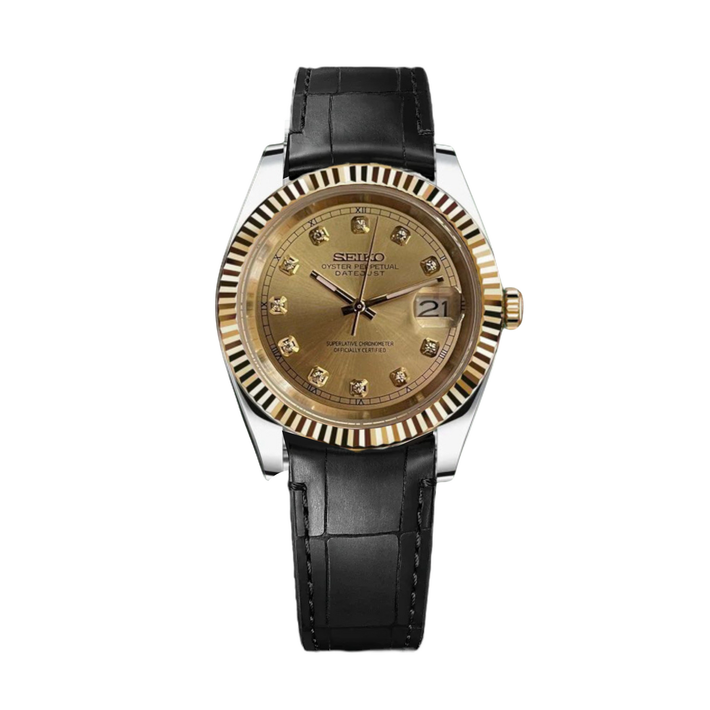 Seikojust Gold Diamond Dial Leather